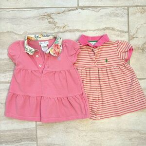 Ralph Lauren Bundle Pink Dress x 2 Floral Collar & Striped 6 months